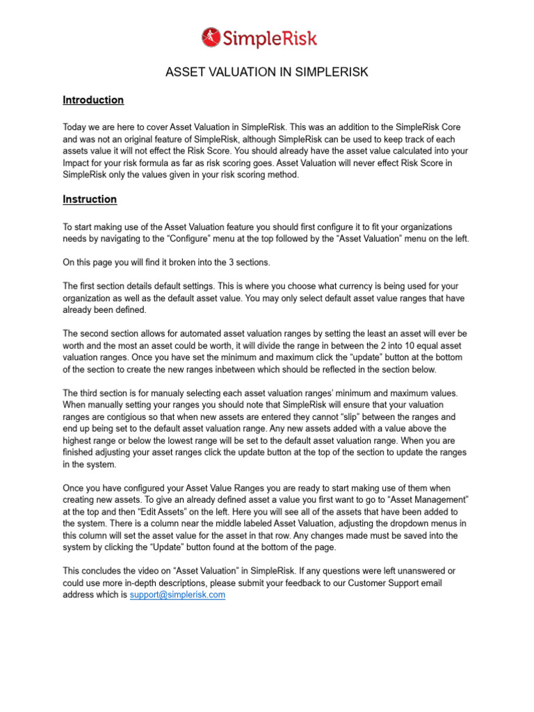 Asset Valuation Guide in SimpleRisk | PDF | Valuation (Finance)