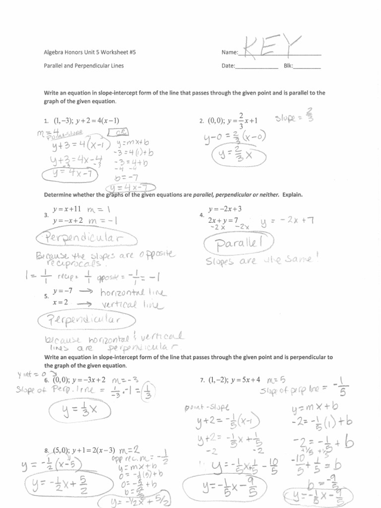 Lesson 5 WS 5 Parallel and Perpendicular KEY | PDF