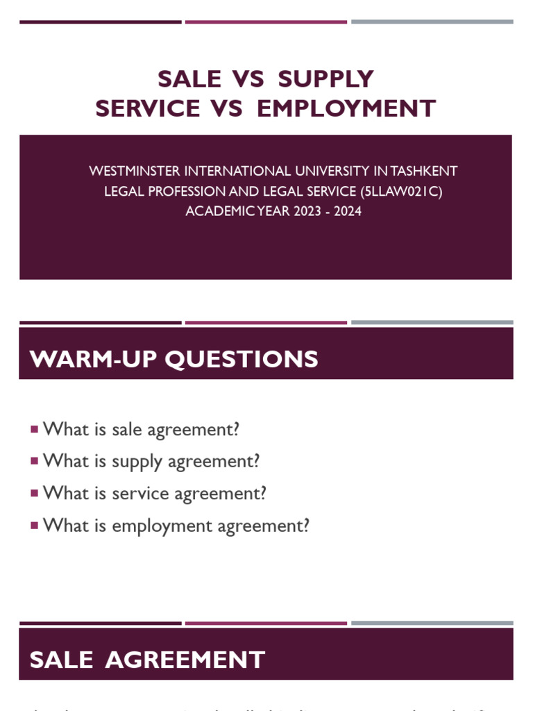 Sale Vs Supply. Service Vs Employment | PDF | Employment | Labour Law