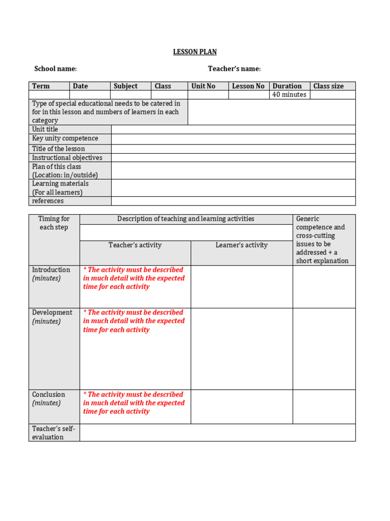Model Lesson Template Criteria | PDF | Educational Technology ...