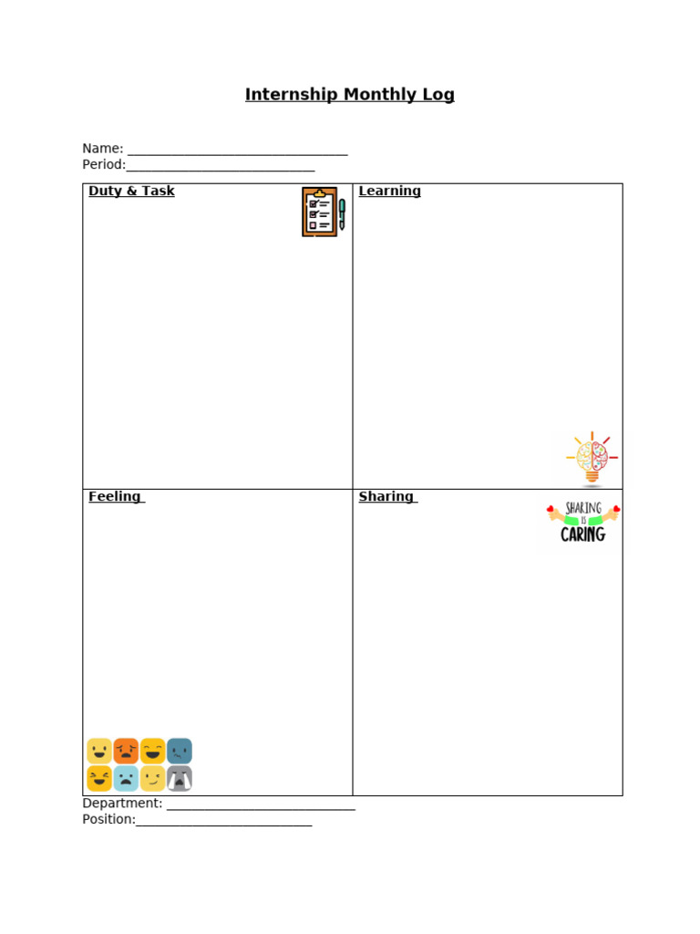 Internship Monthly Log Template Pdf