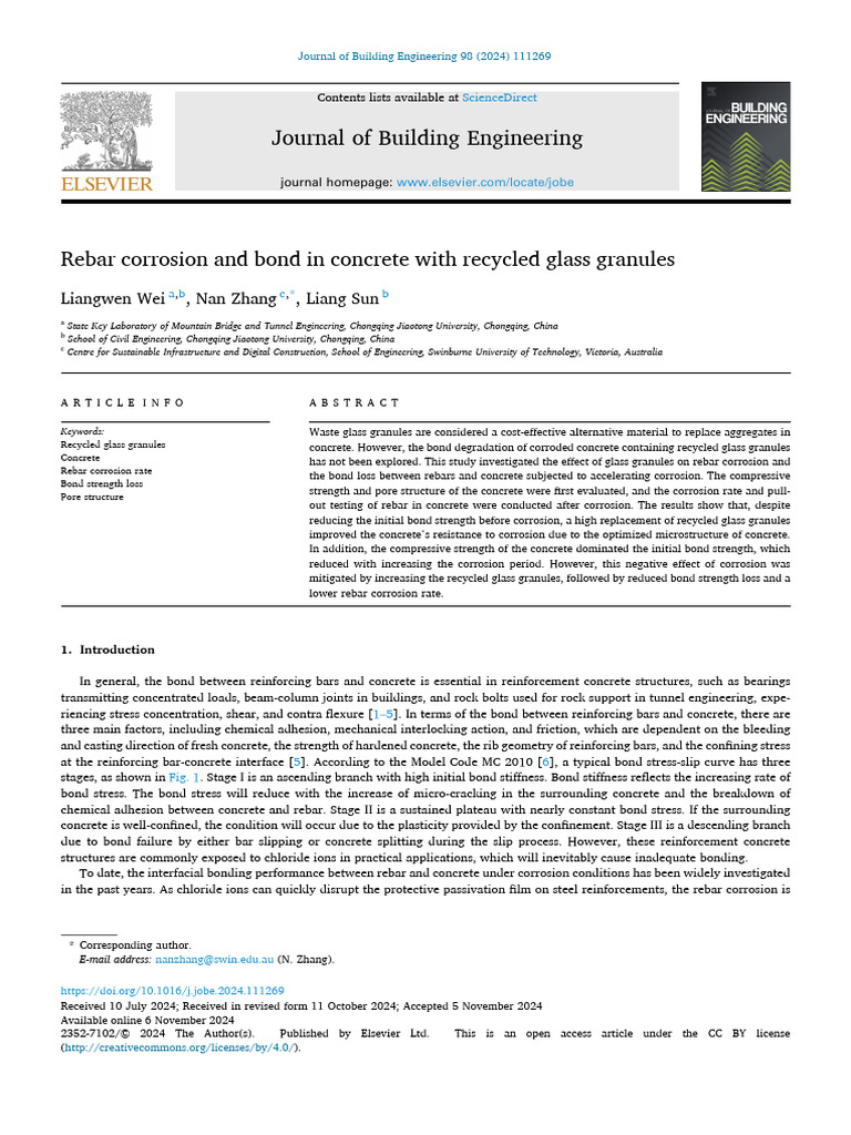 Rebar Corrosion and Bond in Concrete With Recycled Glass Granules | PDF ...