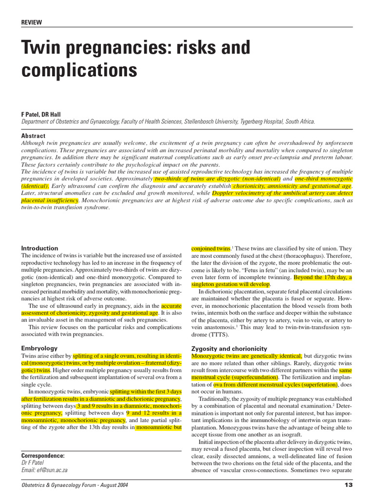 Twin Pregnancy Pdf Twin Pregnancy