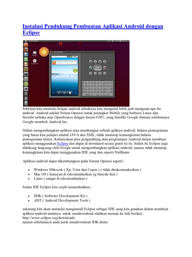 Instalasi Pendukung Pembuatan Aplikasi Android Dengan Eclipse