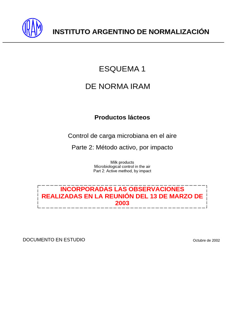 Control microbiano en aire lácteo IRAM 14071-2 | PDF | Microorganismo ...