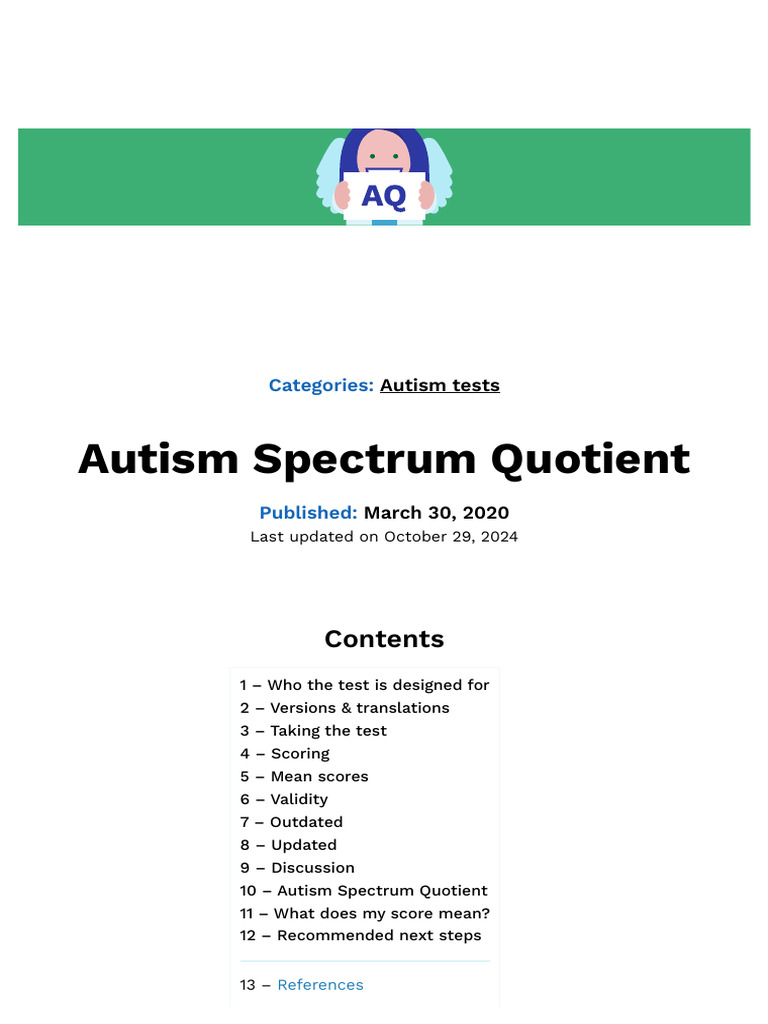 Autism Spectrum Quotient Test Guide | PDF | Autism Spectrum | Asperger ...