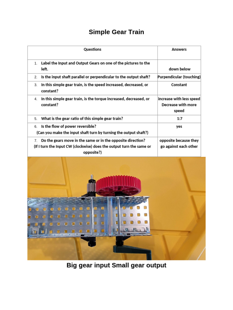 Simple Gear Train Mechanics | PDF