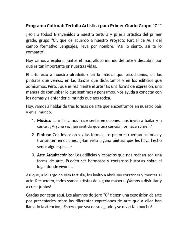 Tertulia Artística en Primer Grado C | PDF