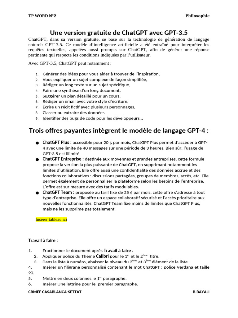 Guide sur ChatGPT et ses offres | PDF