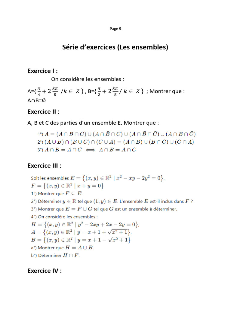 Exercices sur les ensembles 1 Bac SM | PDF