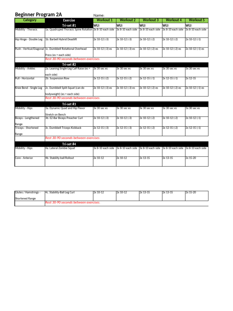 Beginner Workout Program 2A Guide | PDF | Lower Limb Anatomy | Physical ...