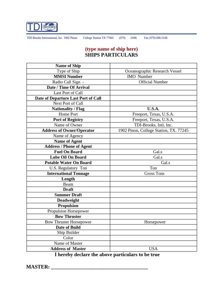 Ship Particulars for Oceanographic Vessel | PDF