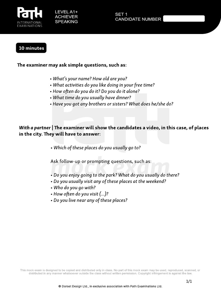 A1+ Speaking Mock Exam Guide | PDF