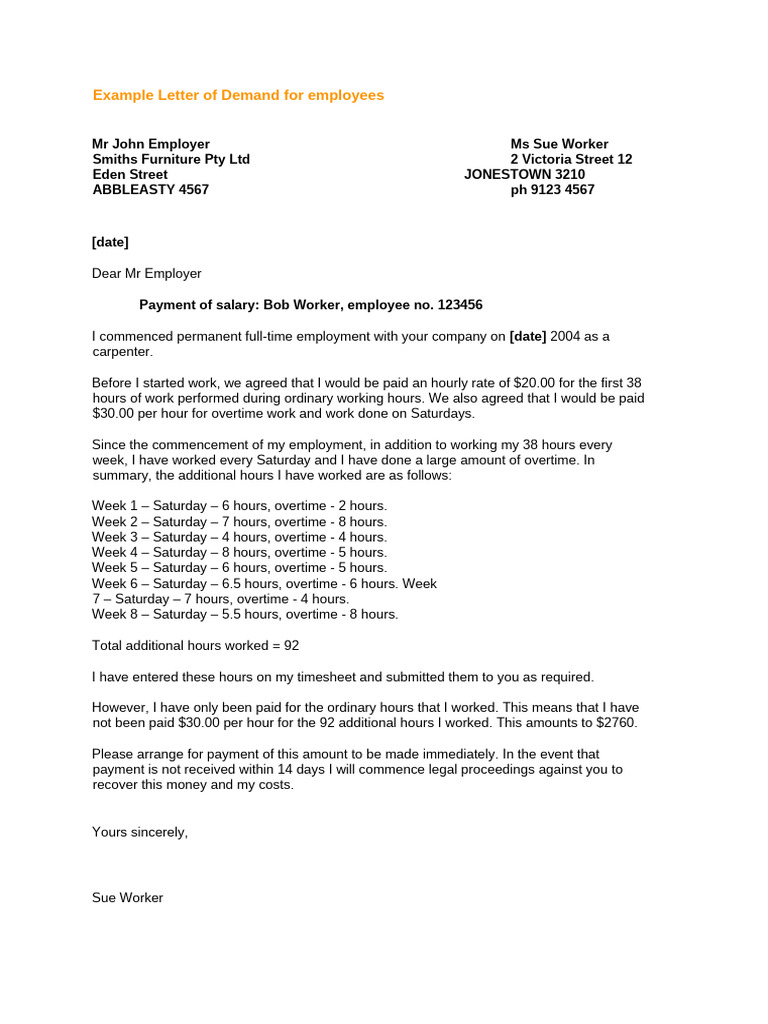 Salary Dispute Demand Letter Sample | PDF