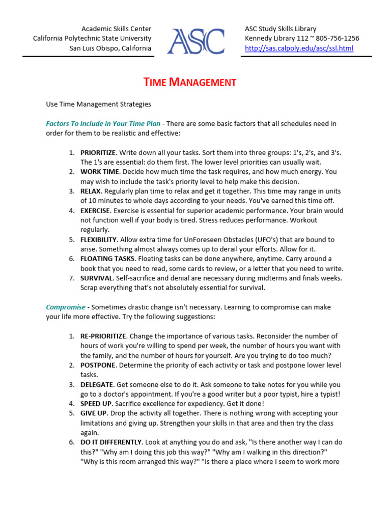 Time Management Strategies - ASC | PDF | Time Management | Professional ...