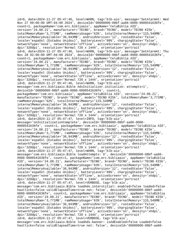 CeluBiblia AIO App Log Summary | PDF