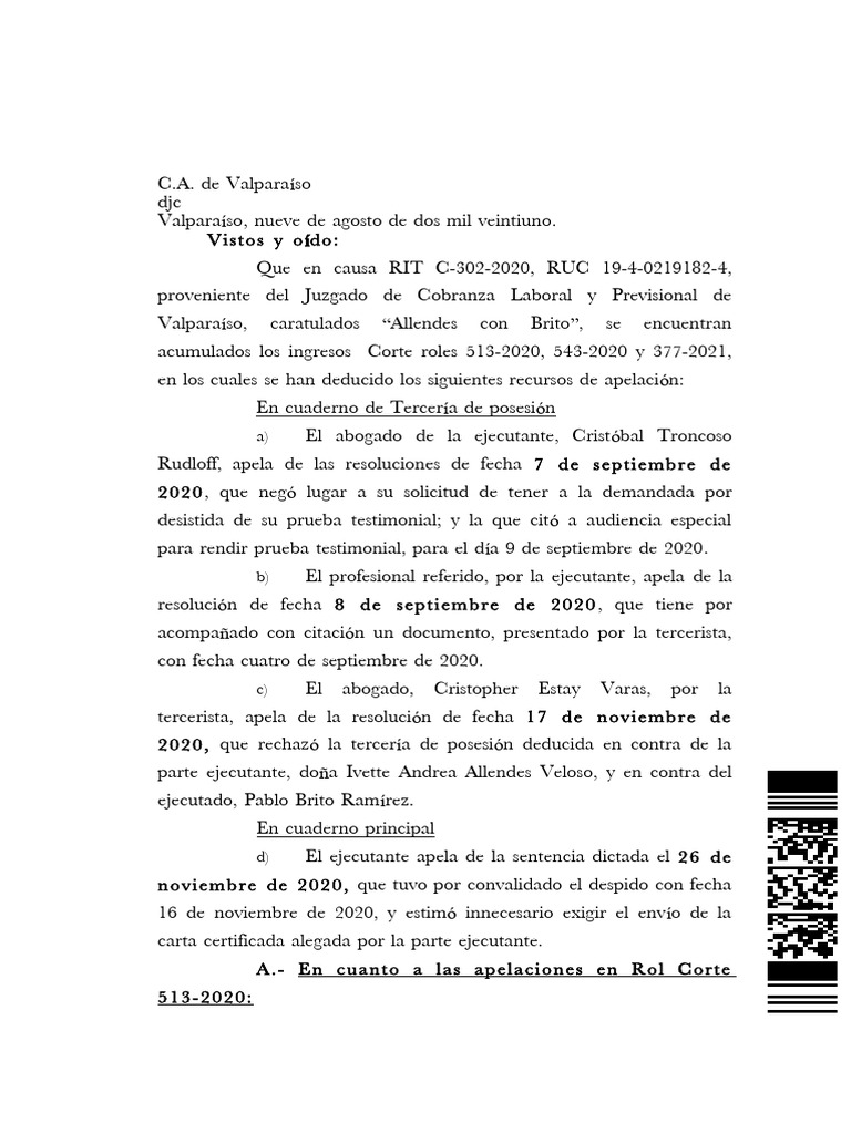 4.1. Ica de Valparaiso Rol N°513 2020 | PDF | Sentencia (ley) | Chile