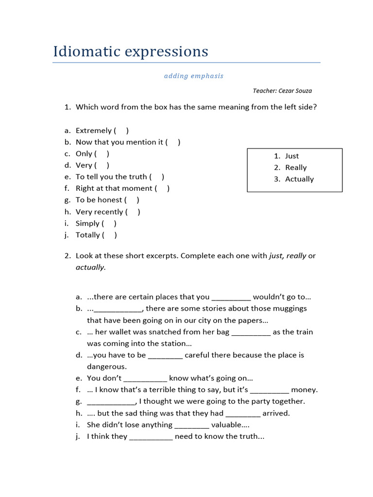 Emphasizing Idiomatic Expressions | PDF