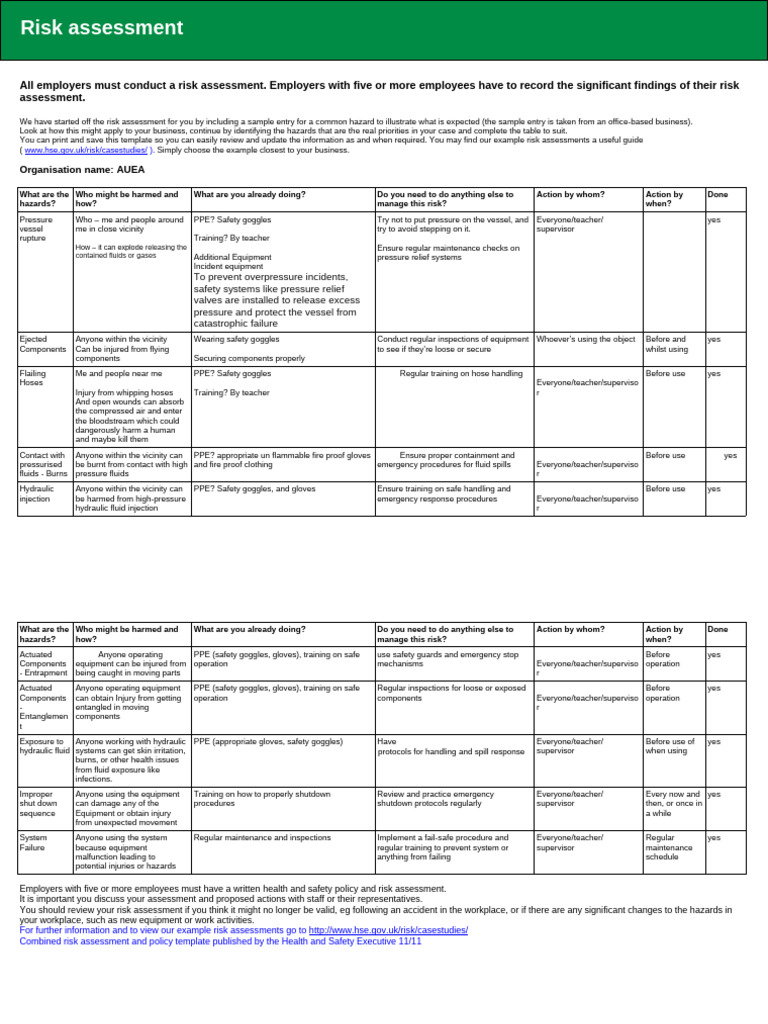 Sample Risk Assessment Template | PDF | Personal Protective Equipment ...