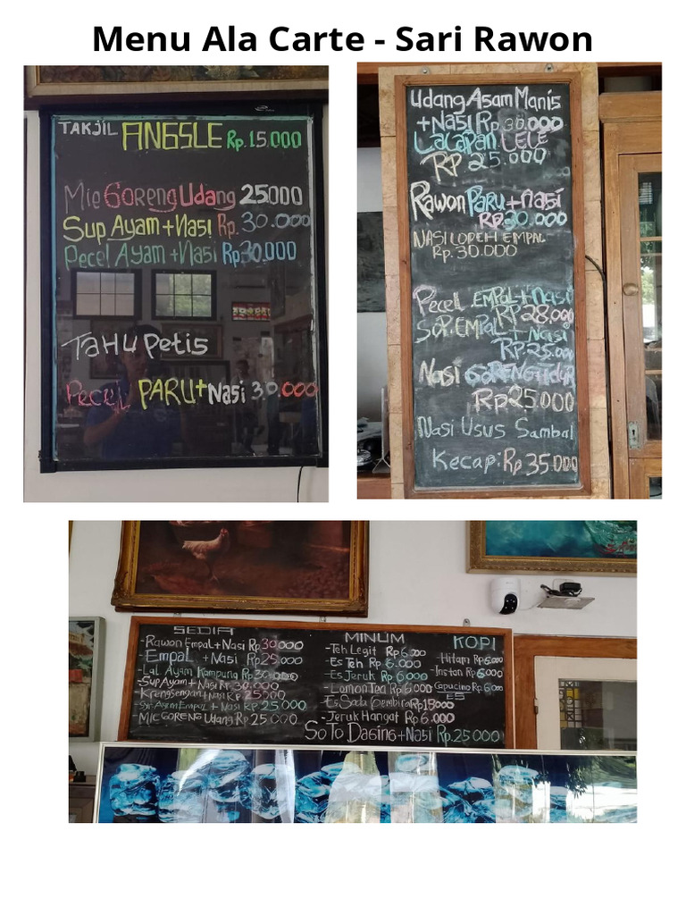 Menus Ala Carte des Restaurants Resto | PDF