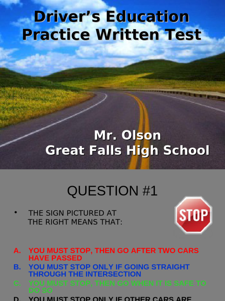 Driver’s Education Practice Test PDF Traffic Intersection (Road)