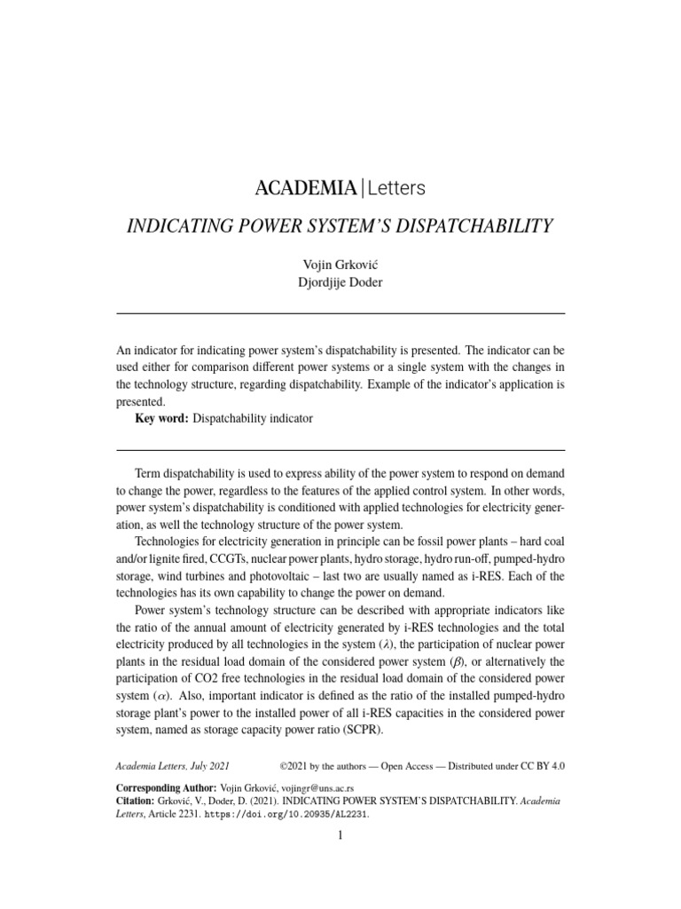 Indicating Power System S Dispatchabilit | PDF | Power Station ...