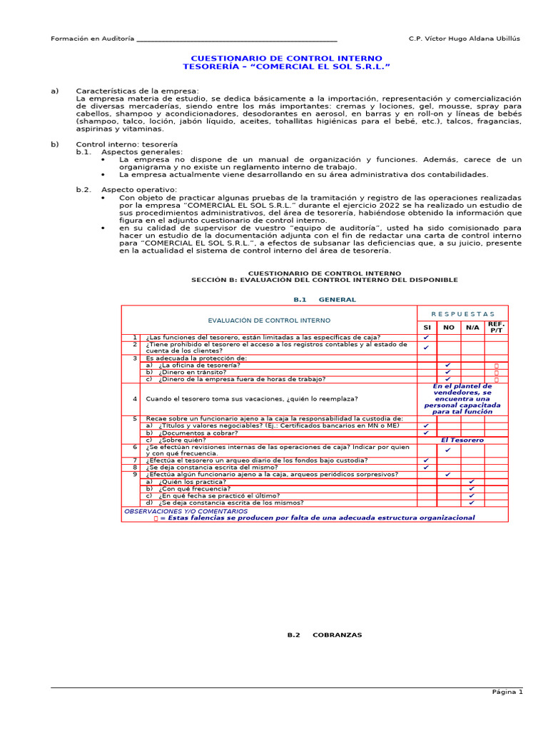 Casos Prácticos Sobre Cuestionario de Control Interno | PDF | Cheque ...