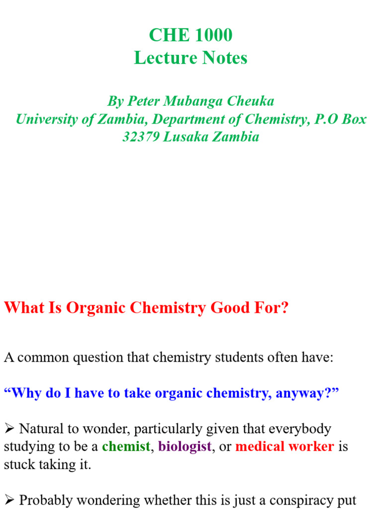 CHE 1000 Lecture Notes - Organic Chemistry | PDF | Alkane | Alkene