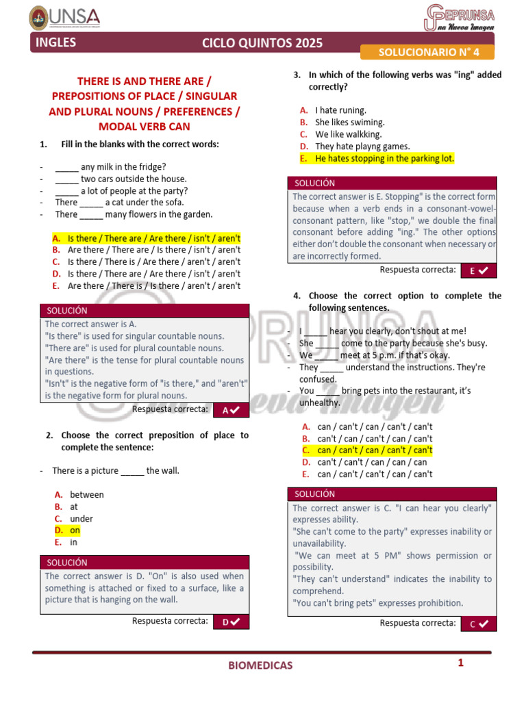 English Solutions for Plurals and Prepositions | PDF | Eros | Plural