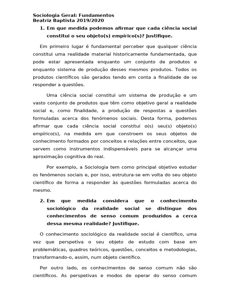 Fundamentos da Sociologia e Conhecimento Social | PDF | Sociologia ...