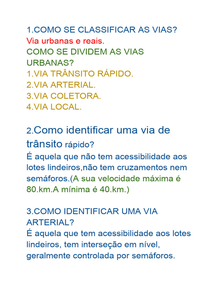 CLASSIFICAÇÃO DAS VIAS - Prof. J.Ant | PDF