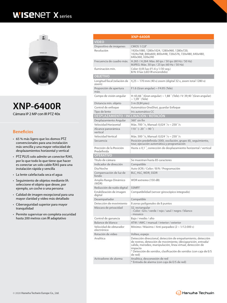 Ficha técnica de la cámara XNP-6400R | PDF | Estabilización de imagen ...