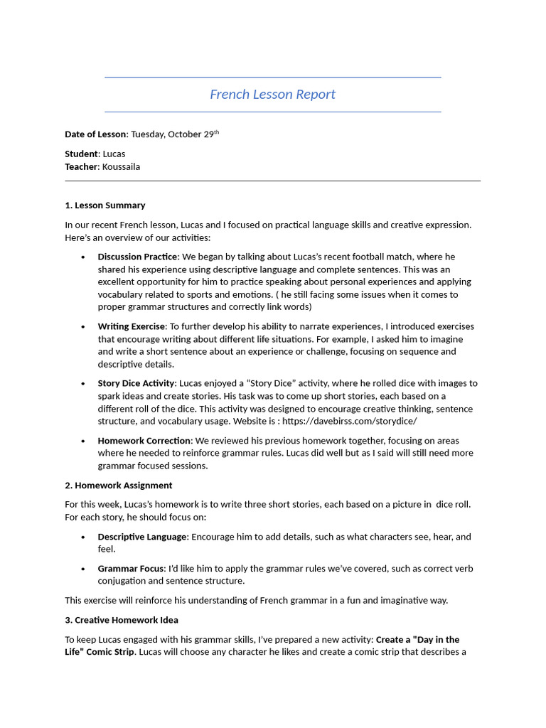 Lesson Report October 29th | PDF | Grammar | Vocabulary