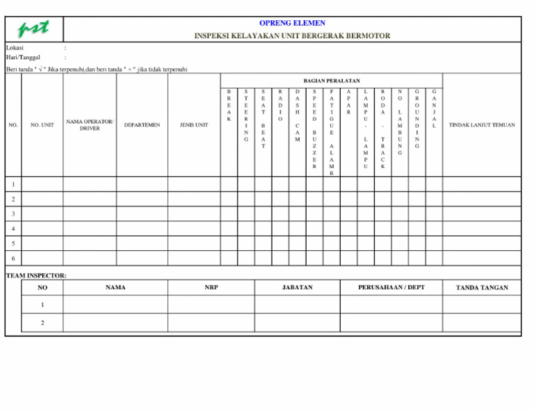 Form - Inspeksi Kelayakan Unit | PDF