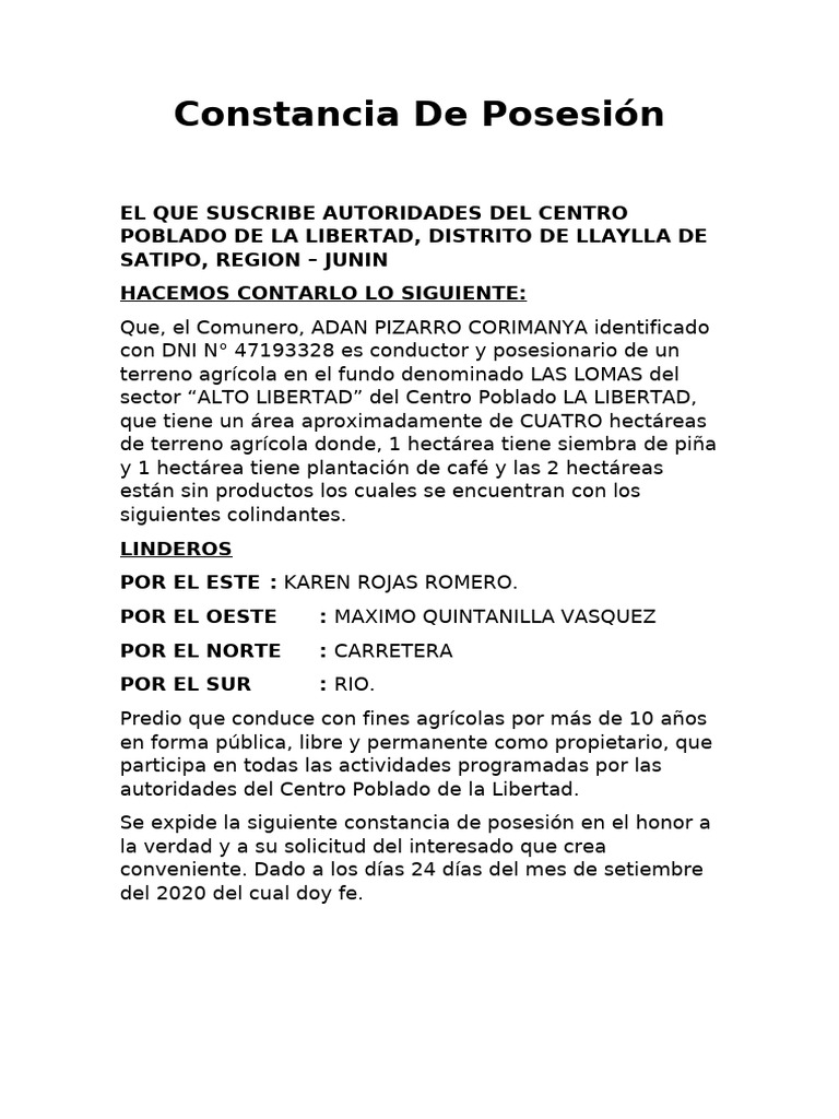 Modelos De Constancia De Posesion