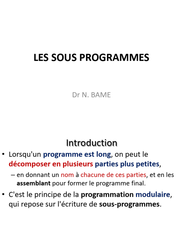 Comprendre les sous-programmes en algorithmique | PDF | Paramètre ...