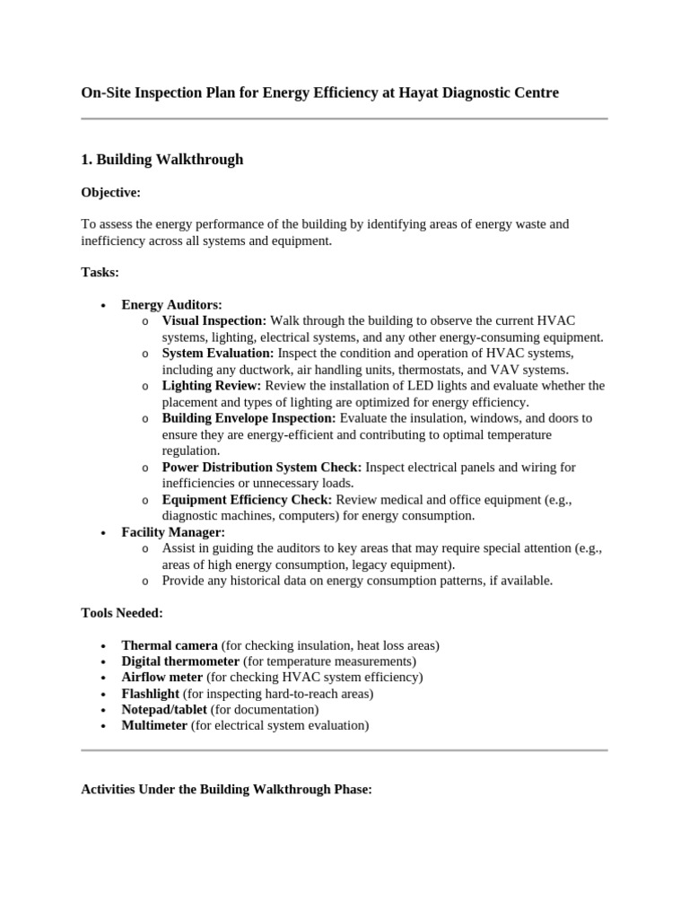 2.ON-SITE INSPECTION PLAN | PDF | Energy Conservation | Data