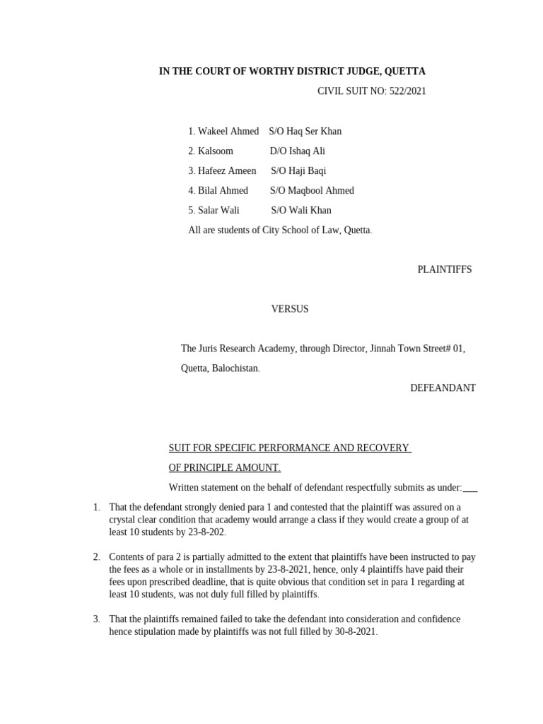 written statment | PDF | Lawsuit | Common Law