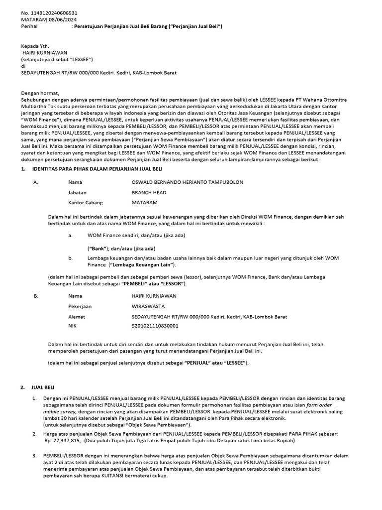 Perjanjian Pembiayaan Sale And Leaseback Pdf