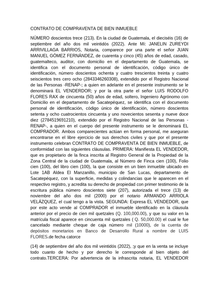 Contrato de Compraventa Inmueble Guatemala | PDF | Guatemala