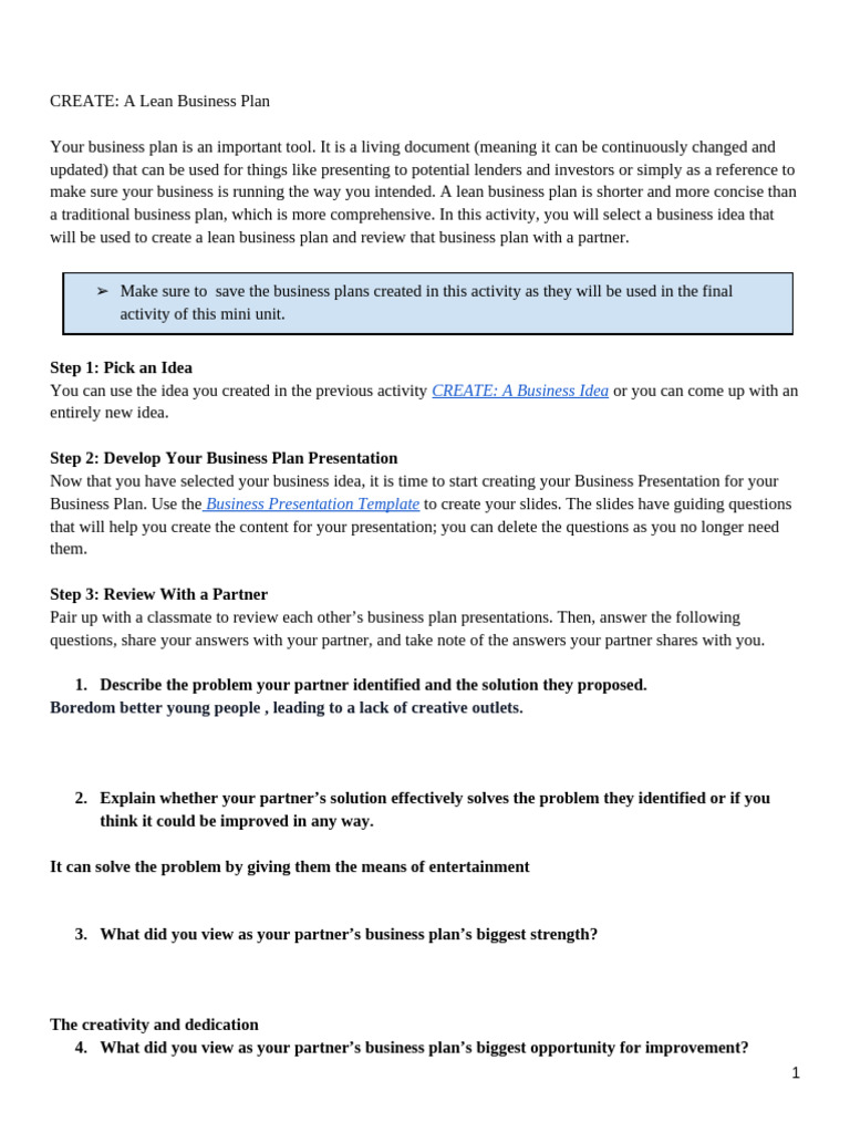 Rim Eltayeb - Copy of CREATE - A Lean Business Plan | PDF | Human ...