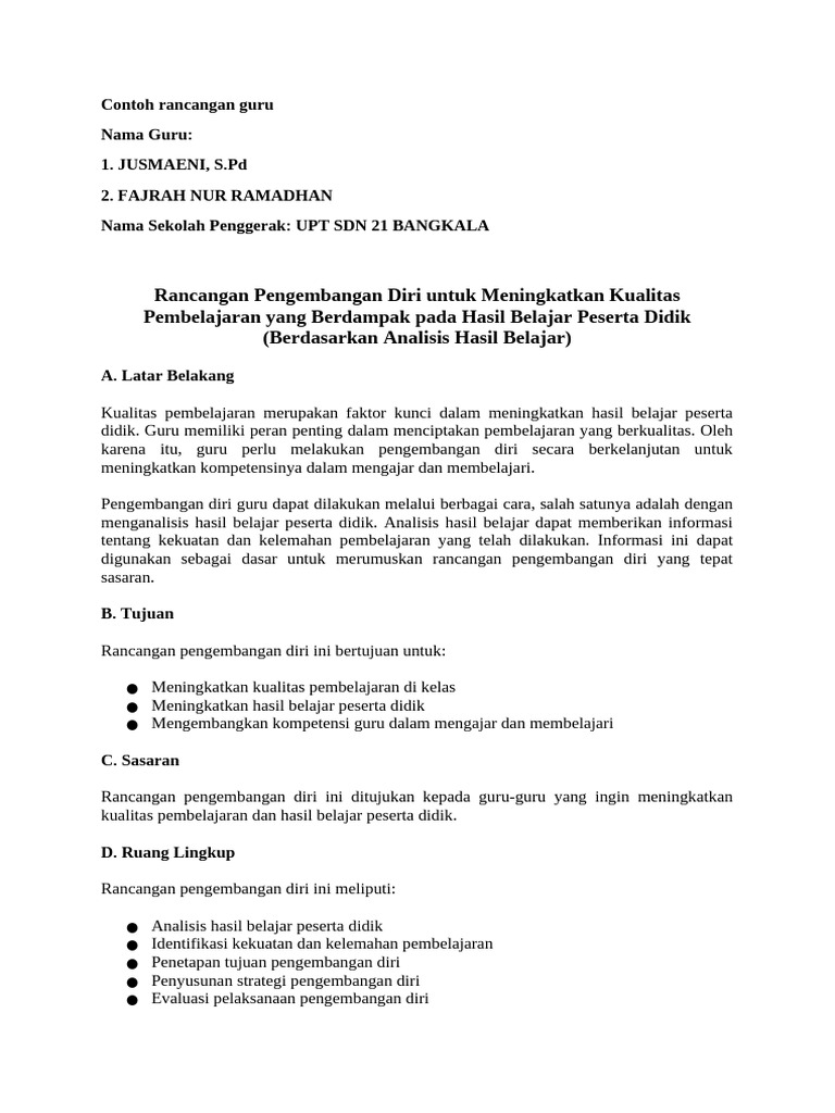 Rancangan Pengembangan Diri Guru SD | PDF