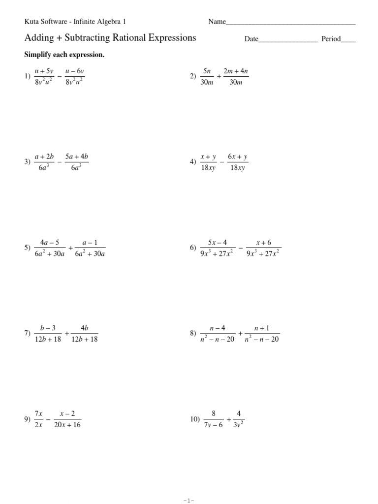 Algebraic Fractions. + _ -. | PDF