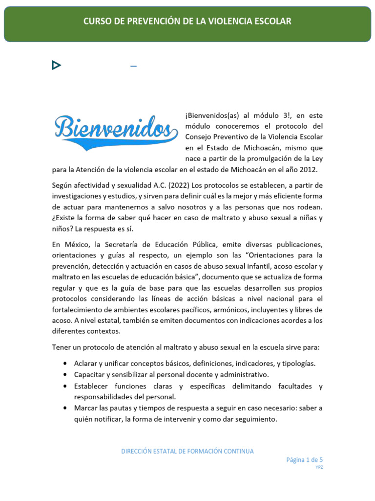 MÓDULO 3 Prevención de La Violencia Escolar | PDF | Abuso infantil ...