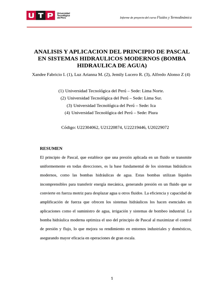 Aplicación del Principio de Pascal en Bombas | PDF | Presión | Mecánica ...