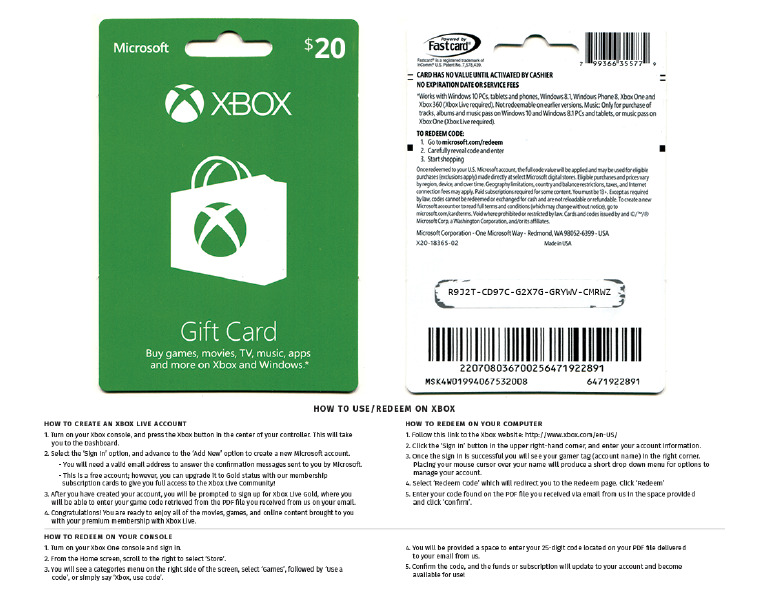 $20 USA Xbox Gift Card | PDF