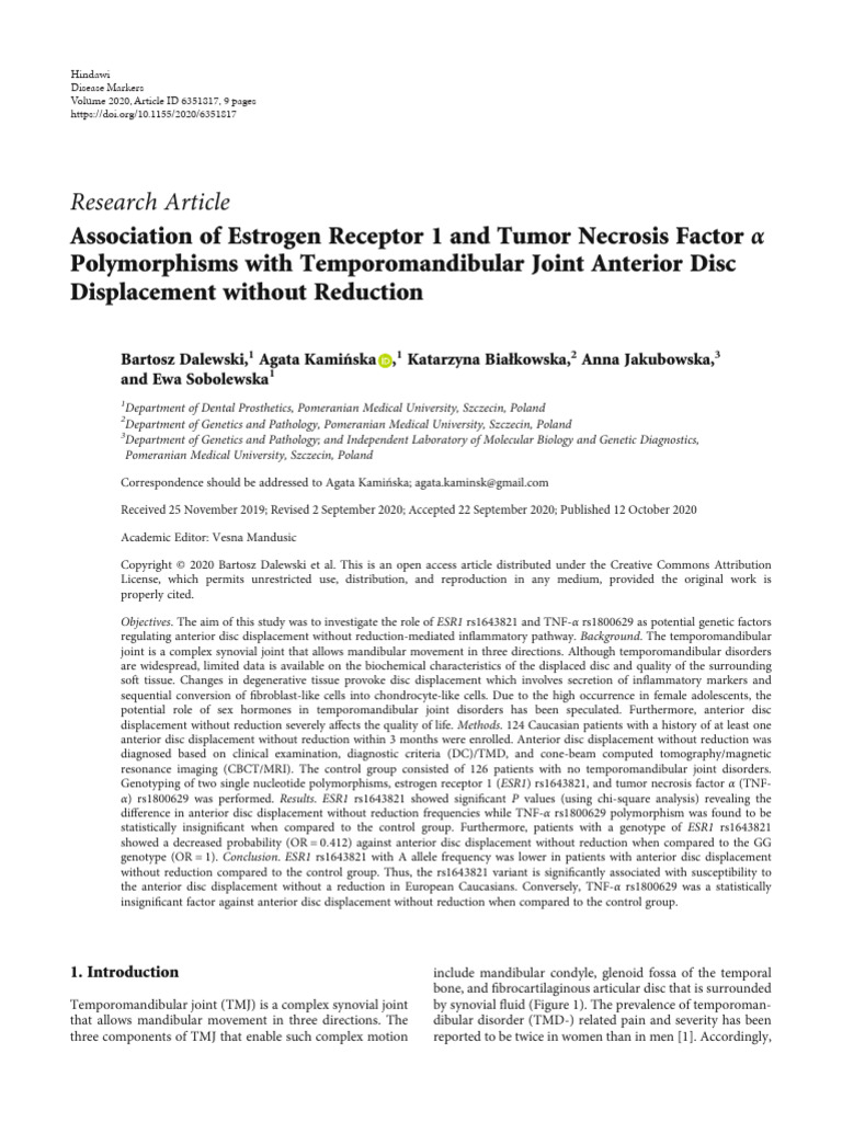 Association of Estrogen Receptor 1 and Tumor Necrosis Factor α | PDF ...