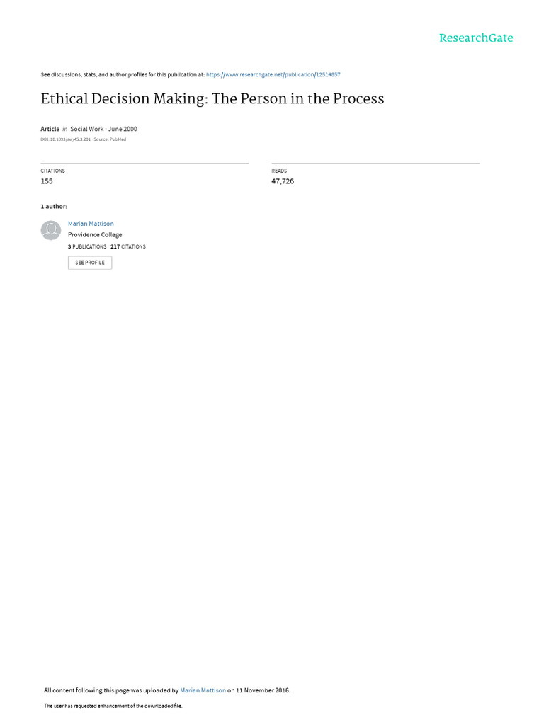Mattison 2000 Ethical Decision Making The Person in The Process | PDF ...