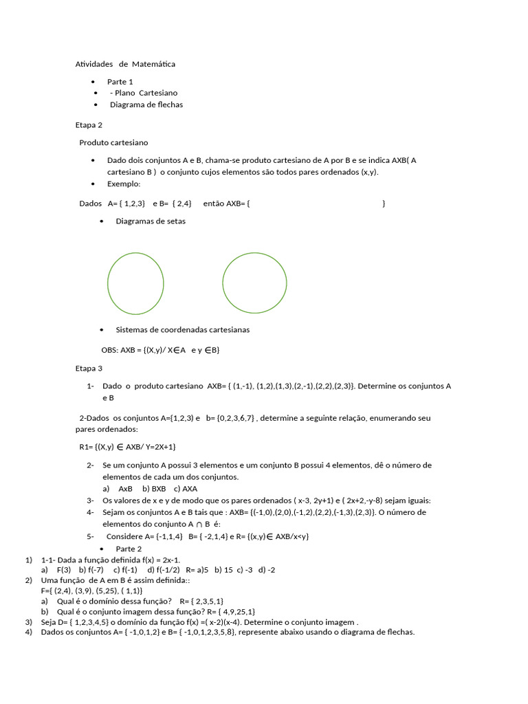 Exercícios de Matemática: Produto Cartesiano e Funções | PDF | Conjunto ...