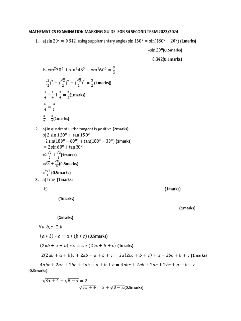 Math s4 Marking Guide | PDF | Mathematics | Elementary Geometry